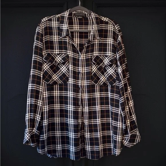 Sanctuary Anthropology Plaid Shirt Grunge Plaid Black white - Picture 9 of 10